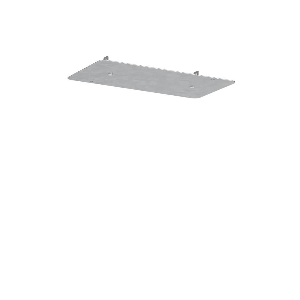 Eine schlichte, flache, rechteckige Metallplatte mit vier Befestigungslöchern, möglicherweise zur Deckeninstallation oder als Grundlage für Befestigungen verwendet.