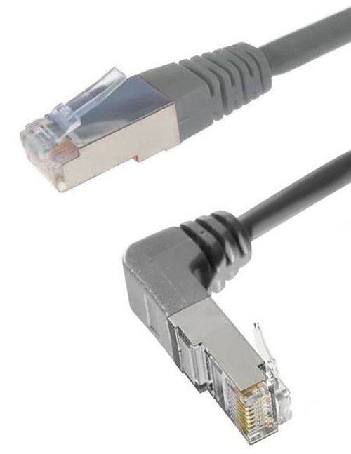 Patchkabel Cat. 6A, S/FTP (PiMF), einseitig abgewinkelt, grau, 1,0 m