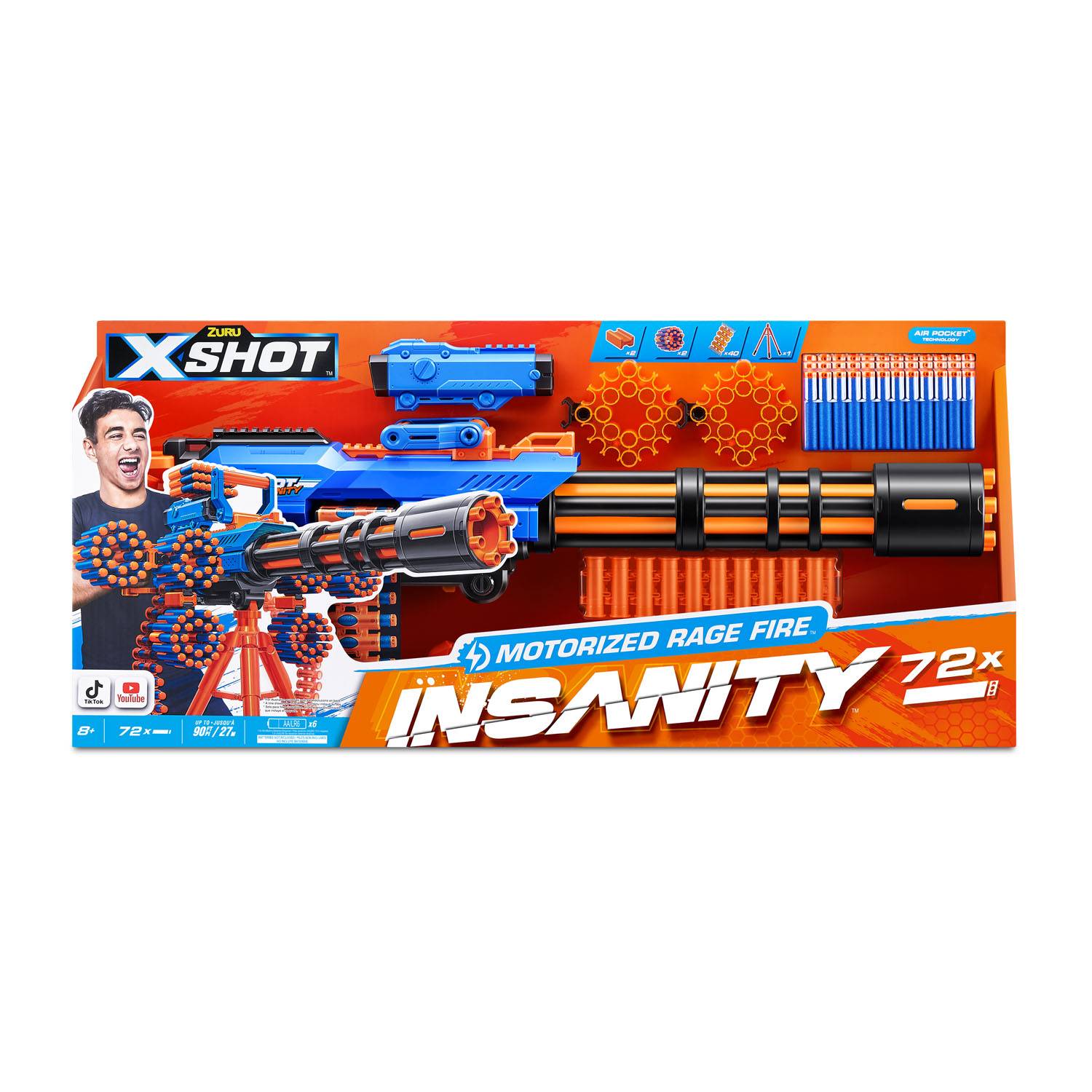 ZURU 36605; 36654 - X-Shot Insanity Rage Fire Gatlin Blaster mit 72 Darts - Gatling Gun