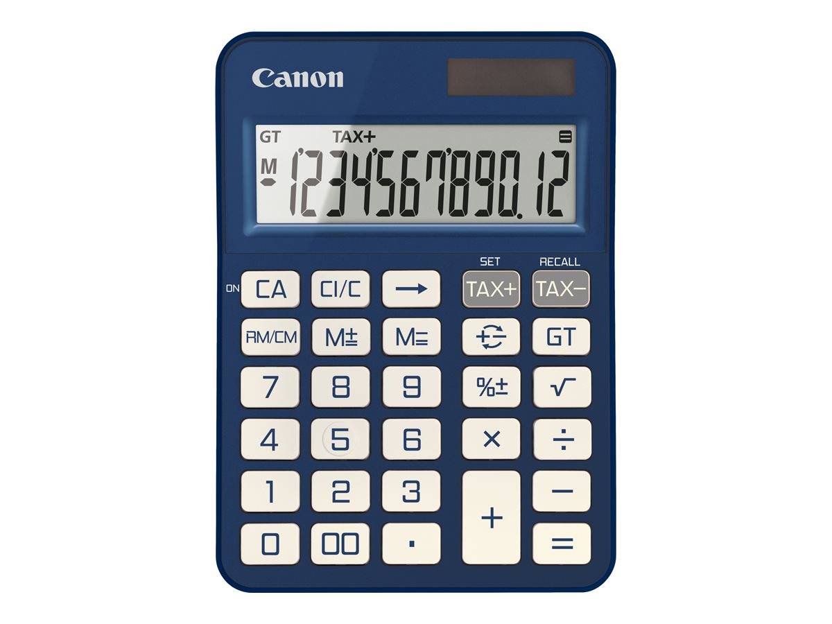 Ein Canon-Tischrechner mit großem LCD-Display, das eine lange Zahl anzeigt, Steuerzuschlagmodus und standardmäßigen Funktionstasten.