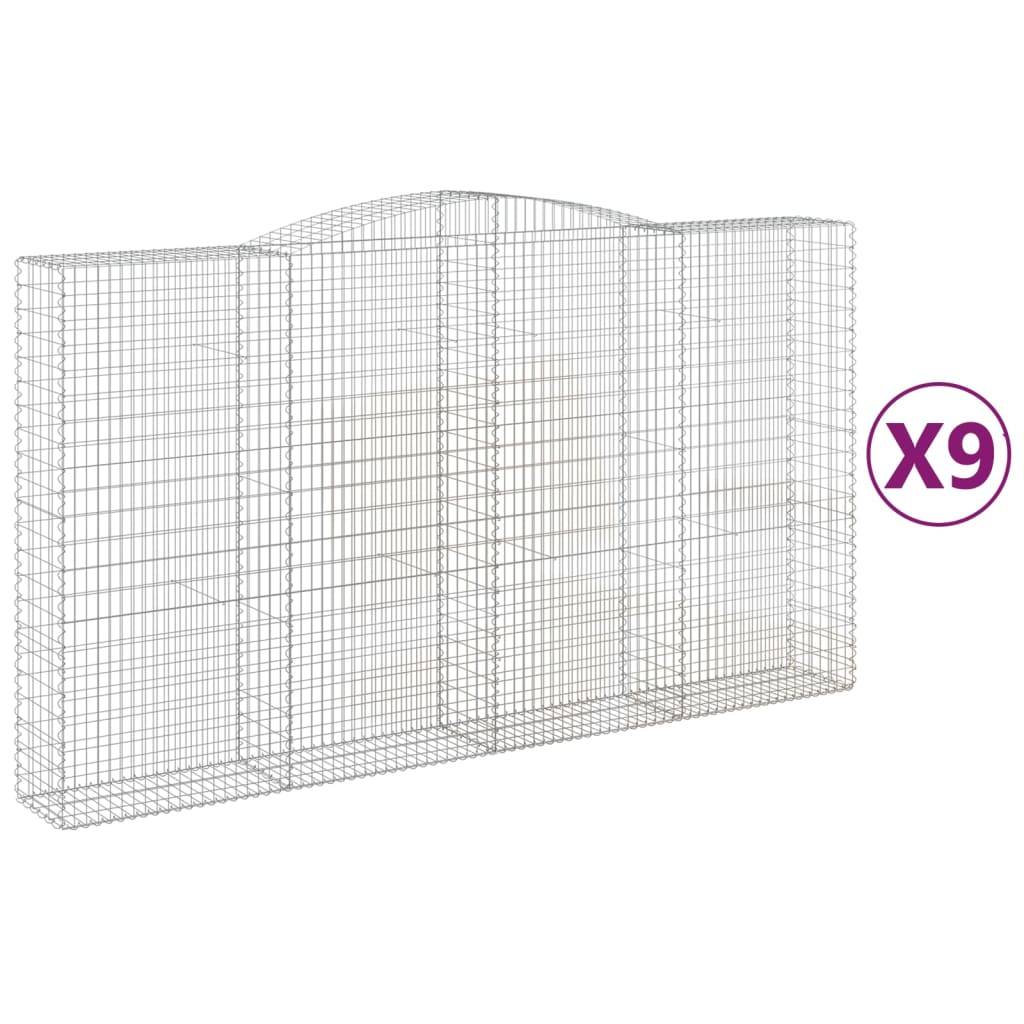 vidaXL Gabionen mit Hochbogen 9 Stk. 400x50x220/240cm Verzinktes Eisen