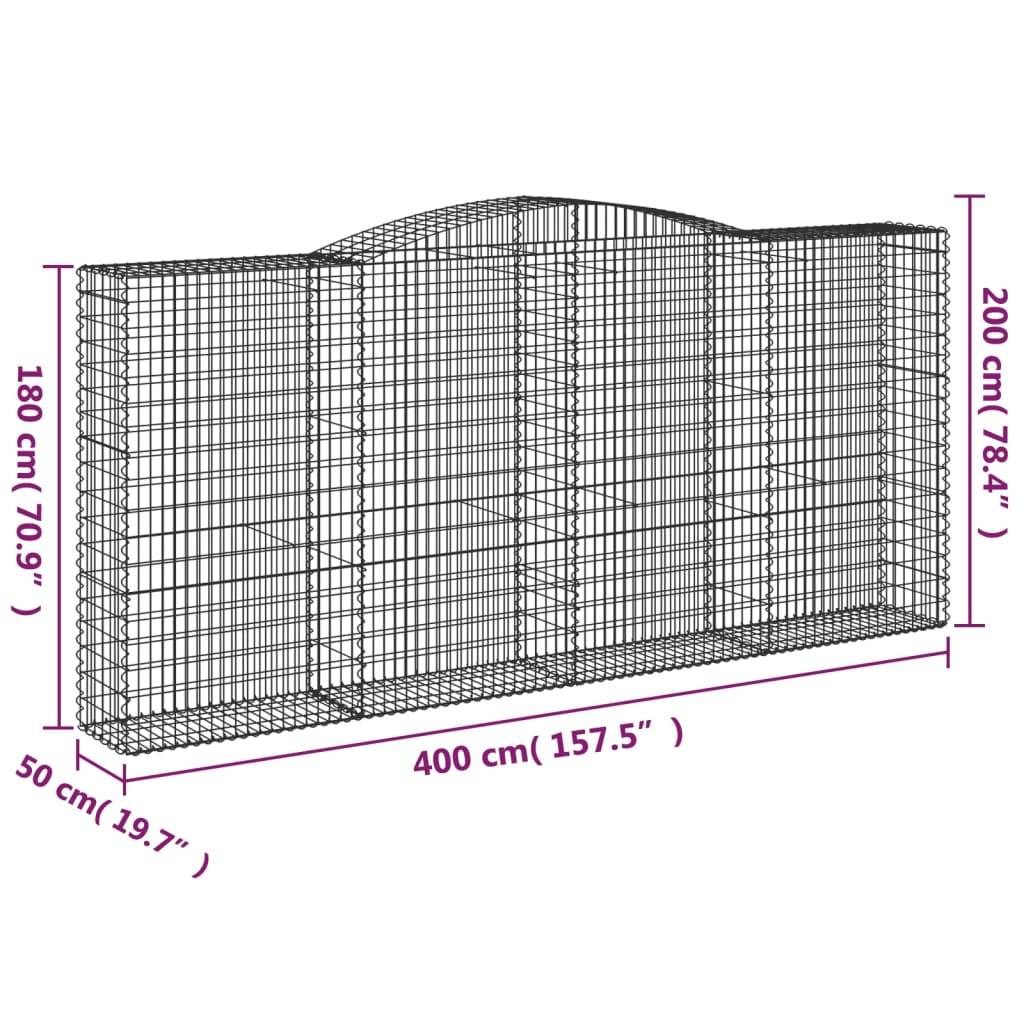 vidaXL Gabionen mit Hochbogen 2 Stk. 400x50x180/200cm Verzinktes Eisen