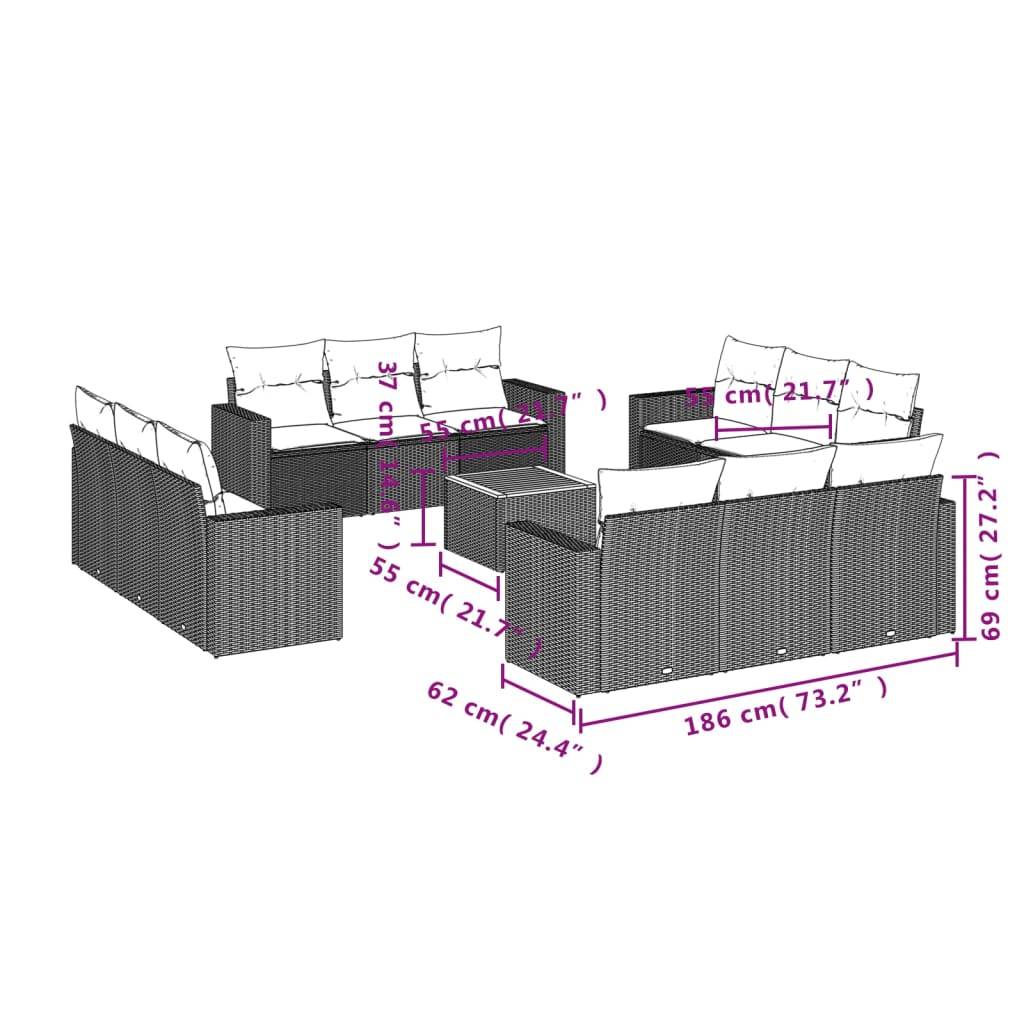 vidaXL 13-tlg. Garten-Sofagarnitur mit Kissen Grau Poly Rattan