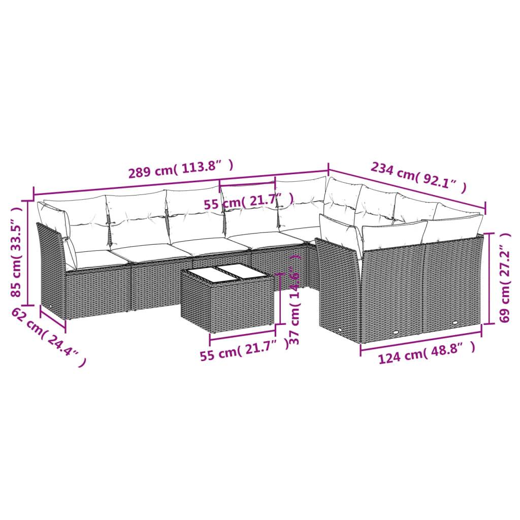 vidaXL 10-tlg. Garten-Sofagarnitur mit Kissen Braun Poly Rattan