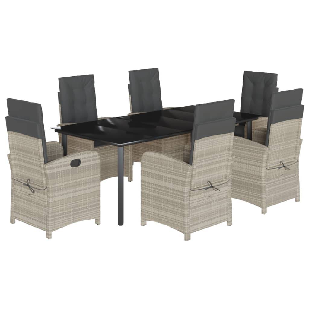 vidaXL 7-tlg. Garten-Essgruppe mit Kissen Hellgrau Poly Rattan