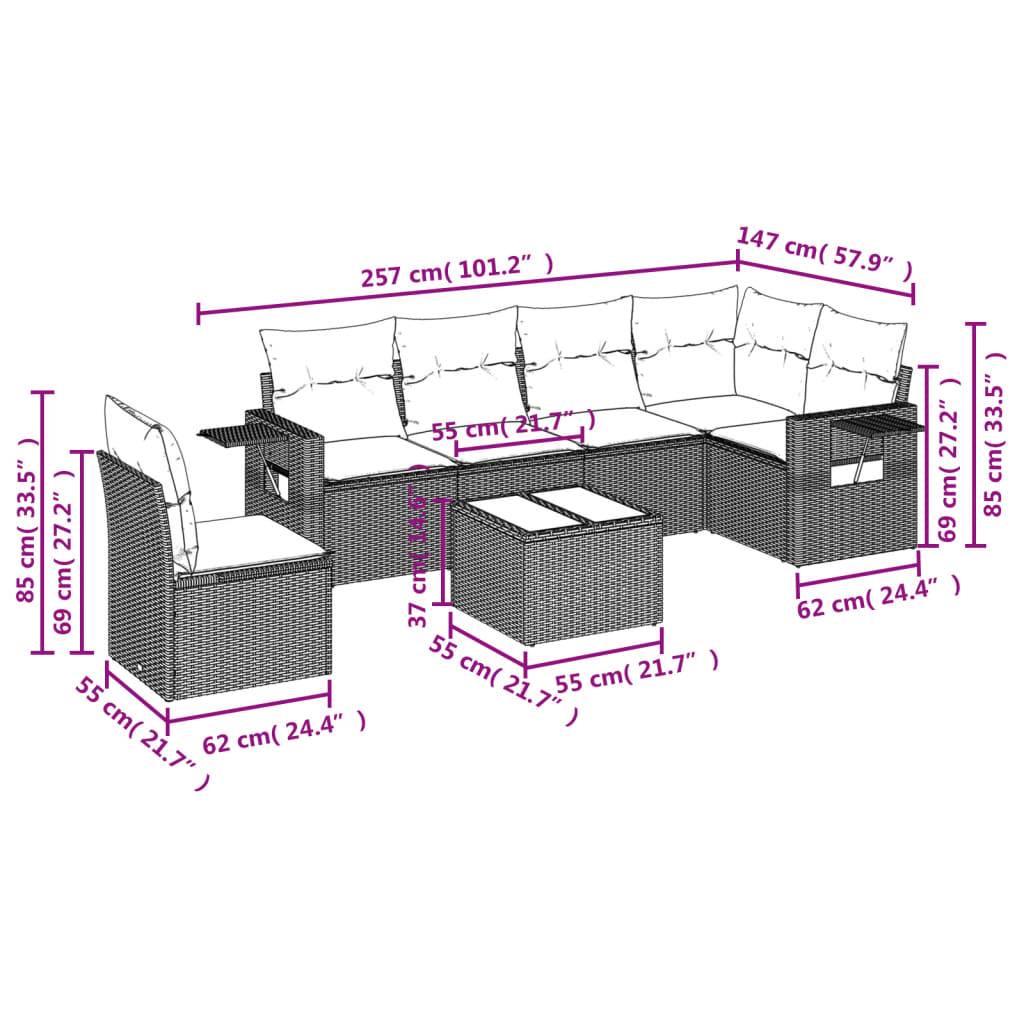 vidaXL 7-teiliges Gartensofa-Set mit Kissen, schwarzes Polyrattan