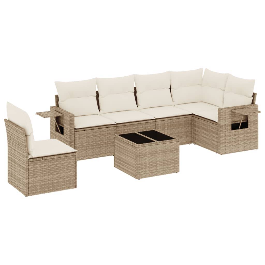 vidaXL 7-tlg. Garten-Sofagarnitur mit Kissen Beige Poly Rattan