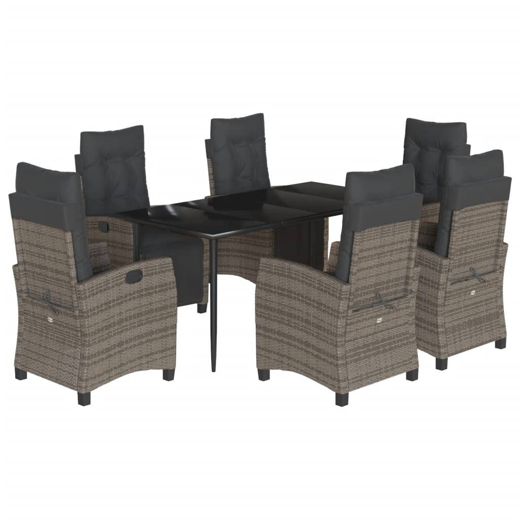 vidaXL 7-tlg. Garten-Essgruppe mit Kissen Grau Poly Rattan