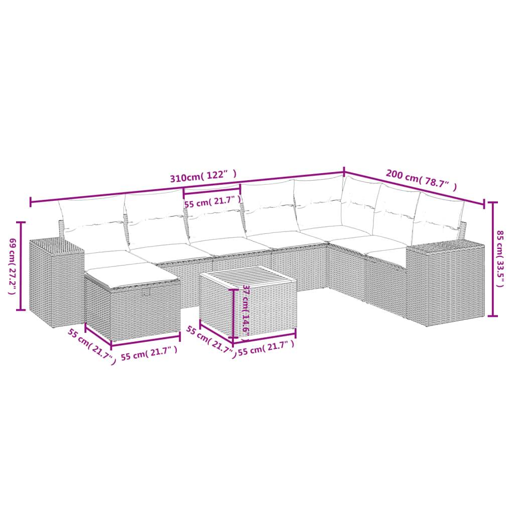 vidaXL 9-tlg. Garten-Sofagarnitur mit Kissen Beige Poly Rattan