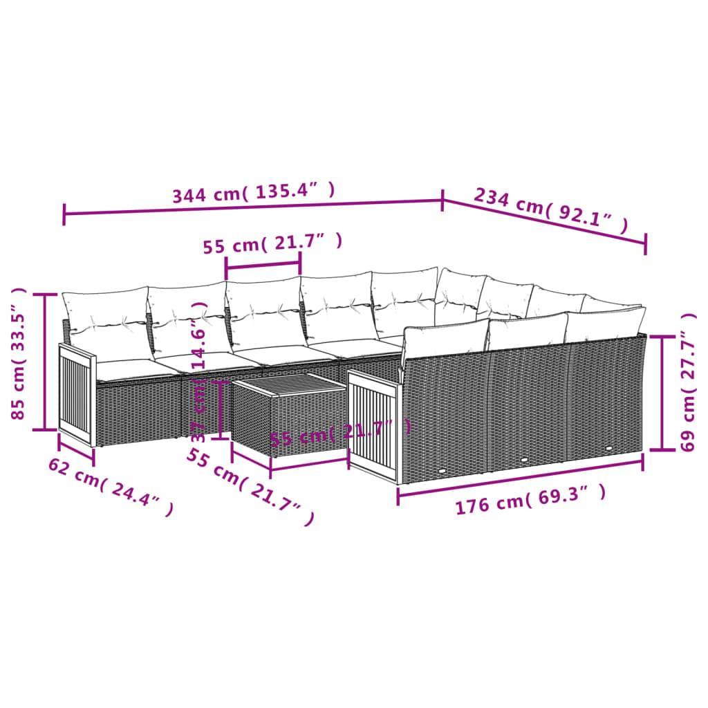 vidaXL 11-tlg. Garten-Sofagarnitur mit Kissen Beige Poly Rattan