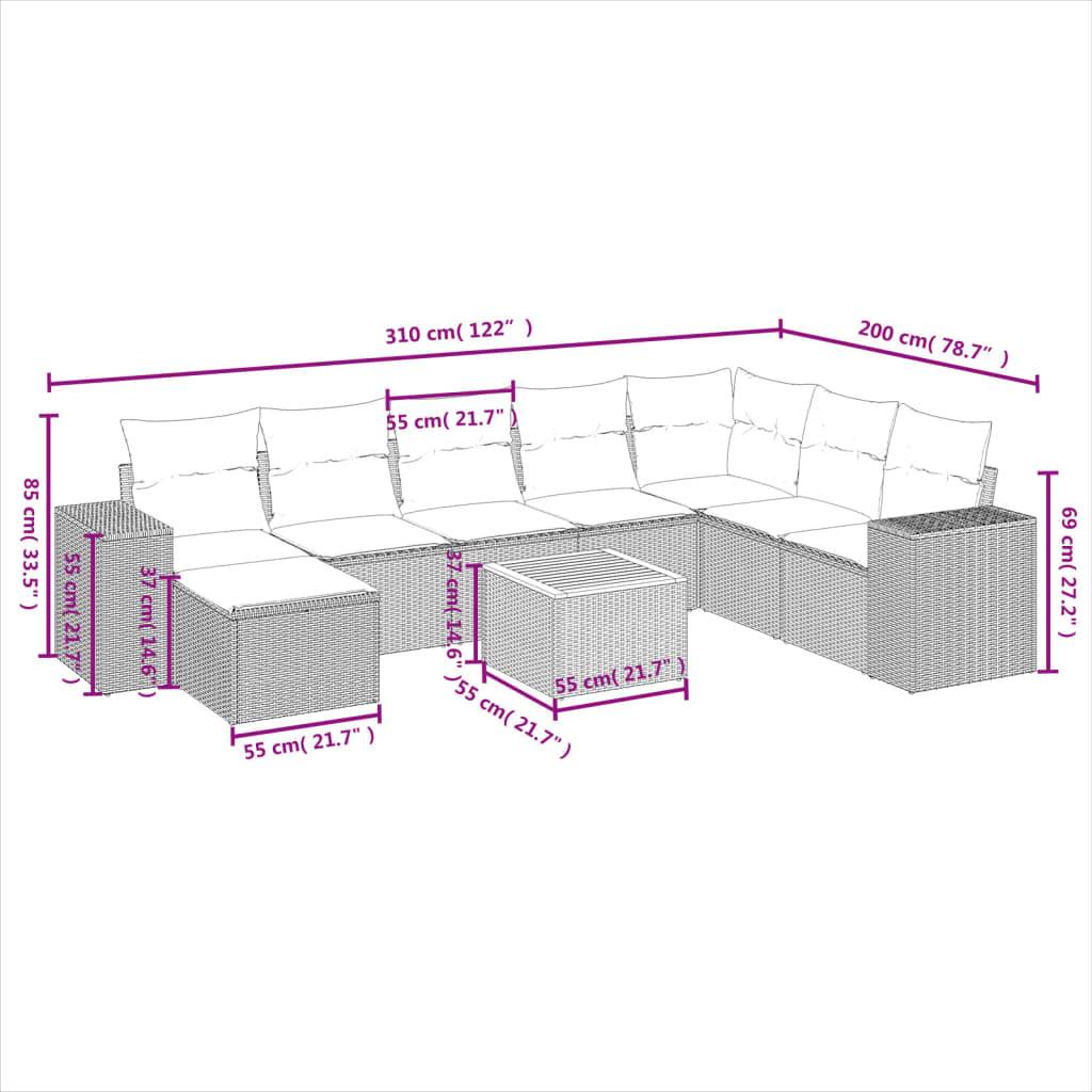vidaXL 9-tlg. Garten-Sofagarnitur mit Kissen Beige Poly Rattan