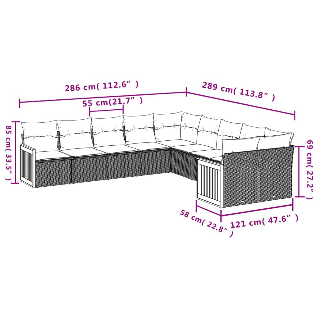 vidaXL 10-teiliges Gartensofa-Set mit Kissen, grau, Polyrattan