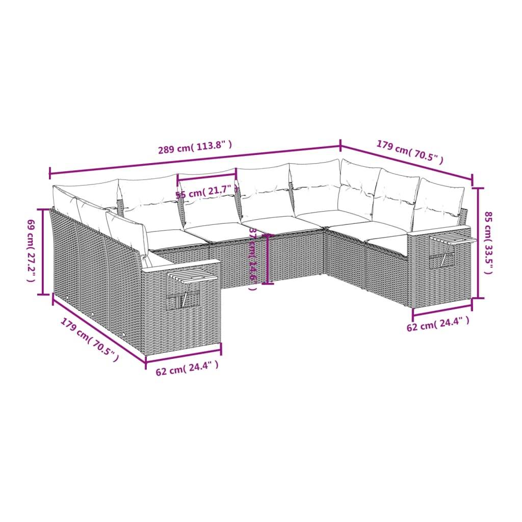 vidaXL 9-tlg. Garten-Sofagarnitur mit Kissen Grau Poly Rattan