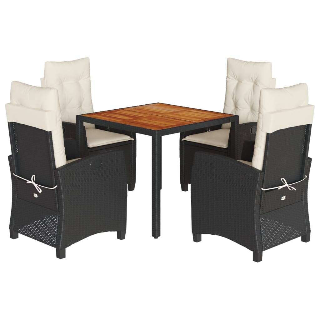 vidaXL 5-tlg. Garten-Essgruppe mit Kissen Schwarz Poly Rattan