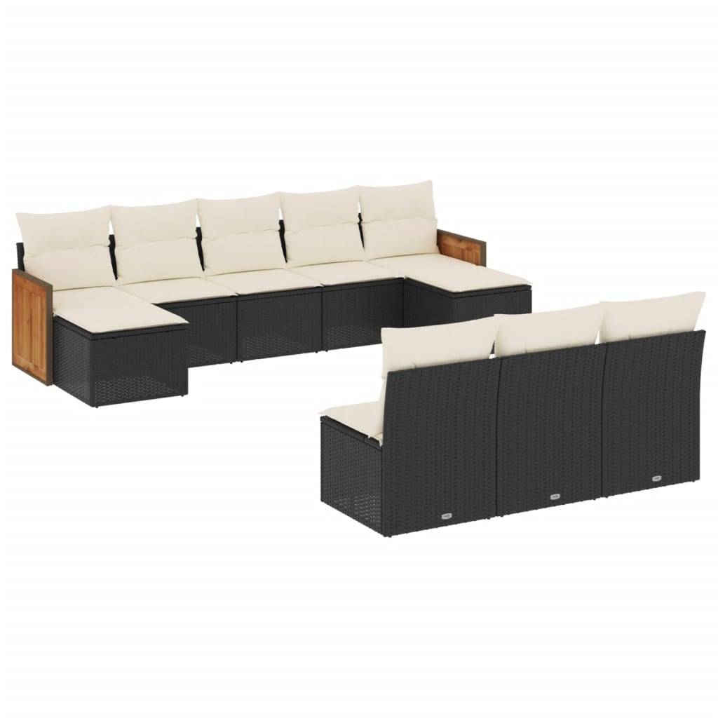 vidaXL 10-tlg. Garten-Sofagarnitur mit Kissen Schwarz Poly Rattan