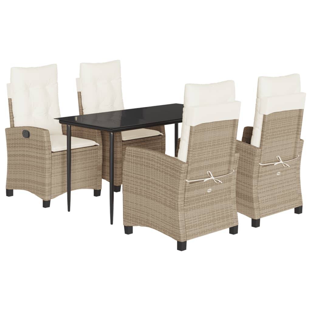 vidaXL 5-tlg. Garten-Essgruppe mit Kissen Beige Poly Rattan