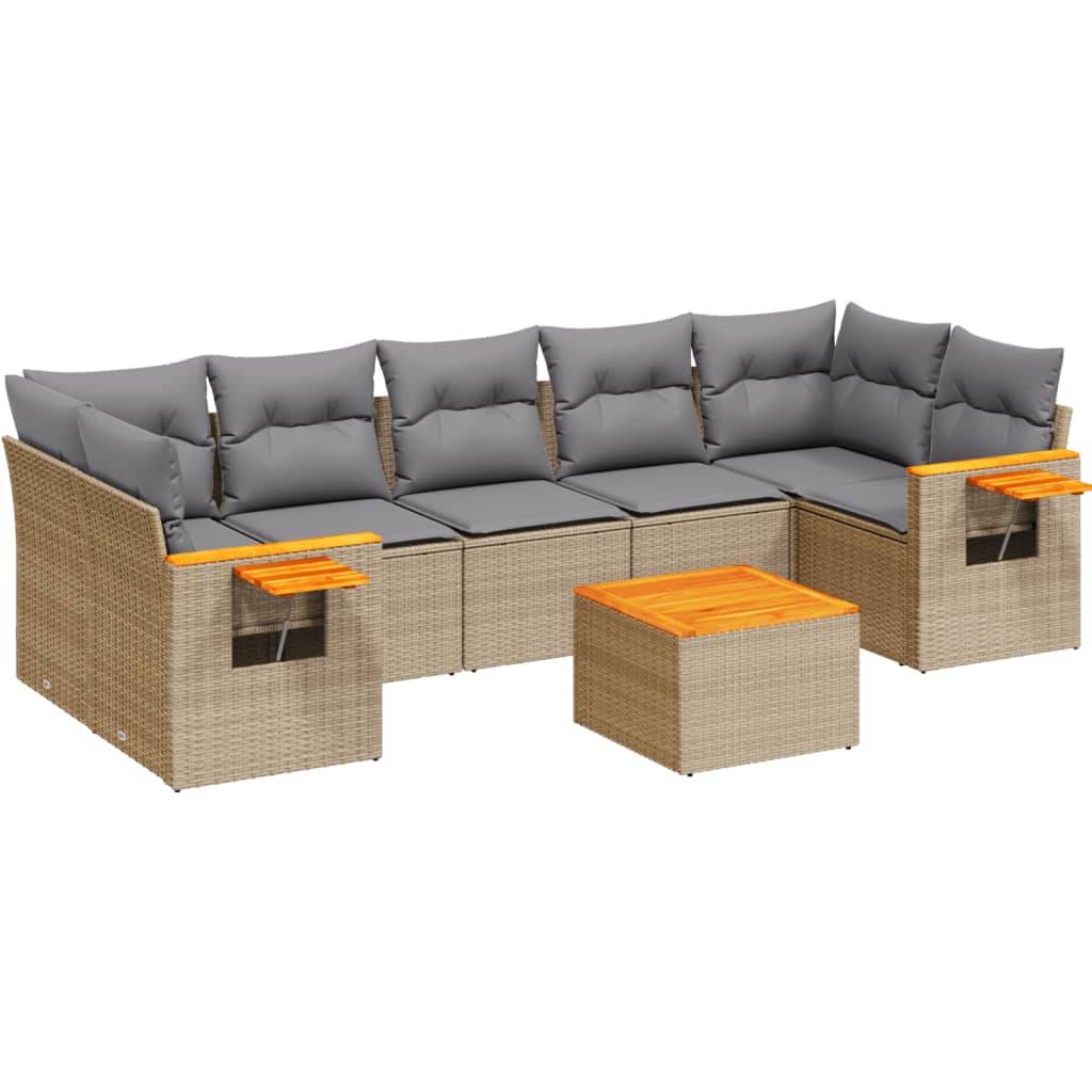 vidaXL 8-tlg. Garten-Sofagarnitur mit Kissen Beige Poly Rattan