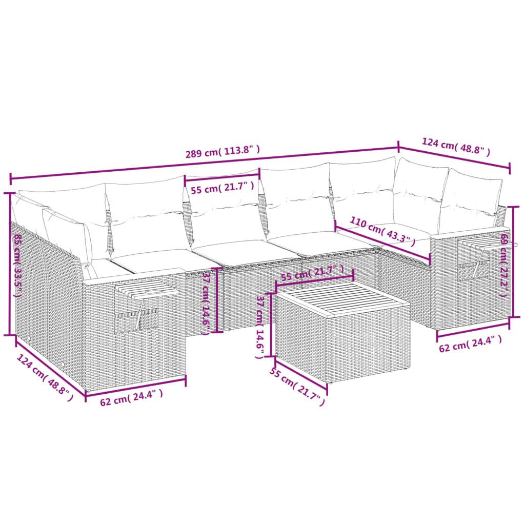 vidaXL 8-tlg. Garten-Sofagarnitur mit Kissen Beige Poly Rattan