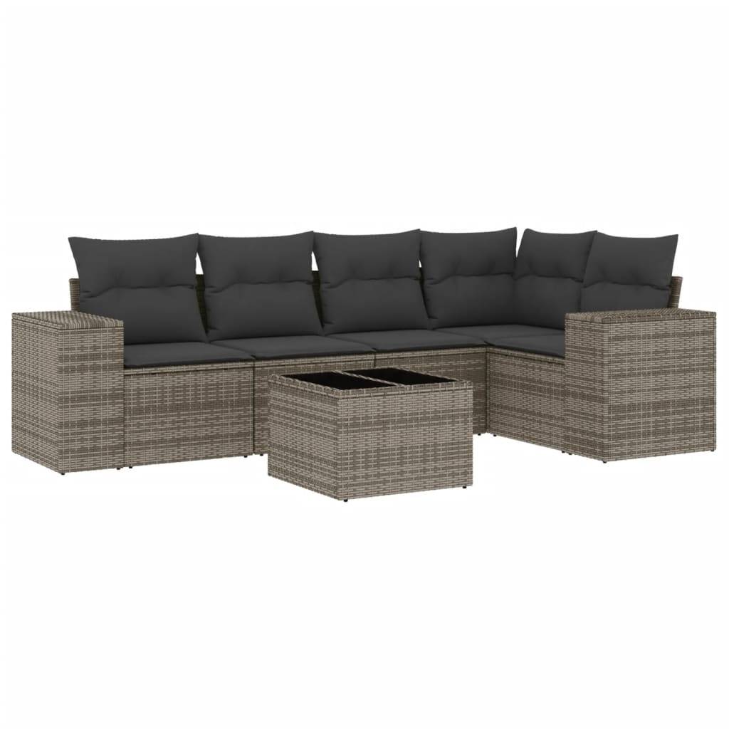 vidaXL 6-tlg. Garten-Sofagarnitur mit Kissen Grau Poly Rattan