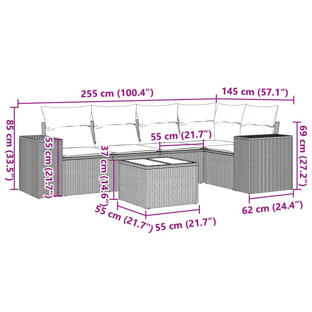 vidaXL 6-tlg. Garten-Sofagarnitur mit Kissen Grau Poly Rattan