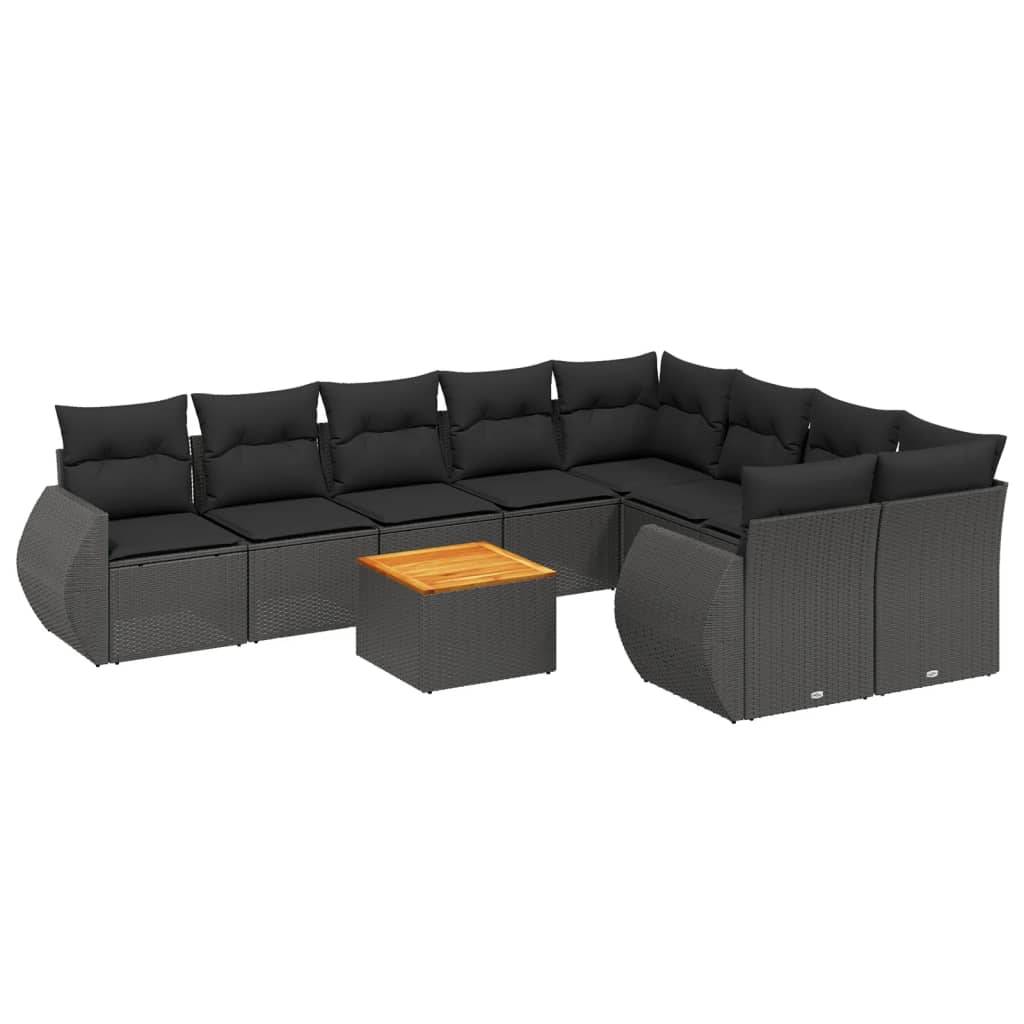 vidaXL 10-tlg. Garten-Sofagarnitur mit Kissen Schwarz Poly Rattan