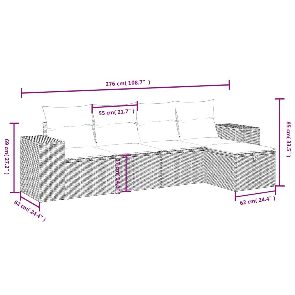 vidaXL 5-tlg. Garten-Sofagarnitur mit Kissen Grau Poly Rattan