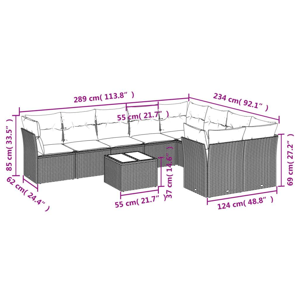 vidaXL 10-tlg. Garten-Sofagarnitur mit Kissen Braun Poly Rattan