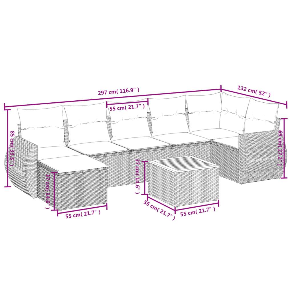 vidaXL 8-tlg. Garten-Sofagarnitur mit Kissen Grau Poly Rattan