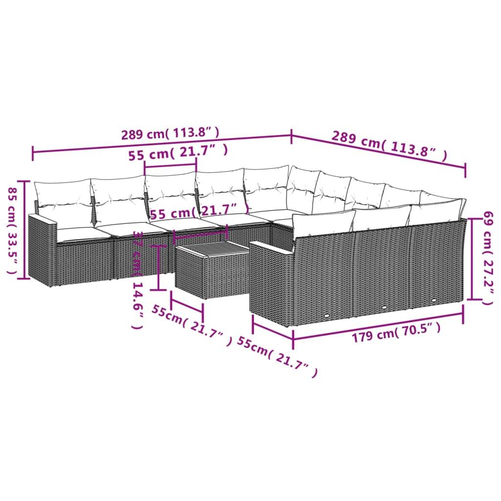 vidaXL 12-teiliges Gartensofa-Set mit Kissen, grau, Polyrattan