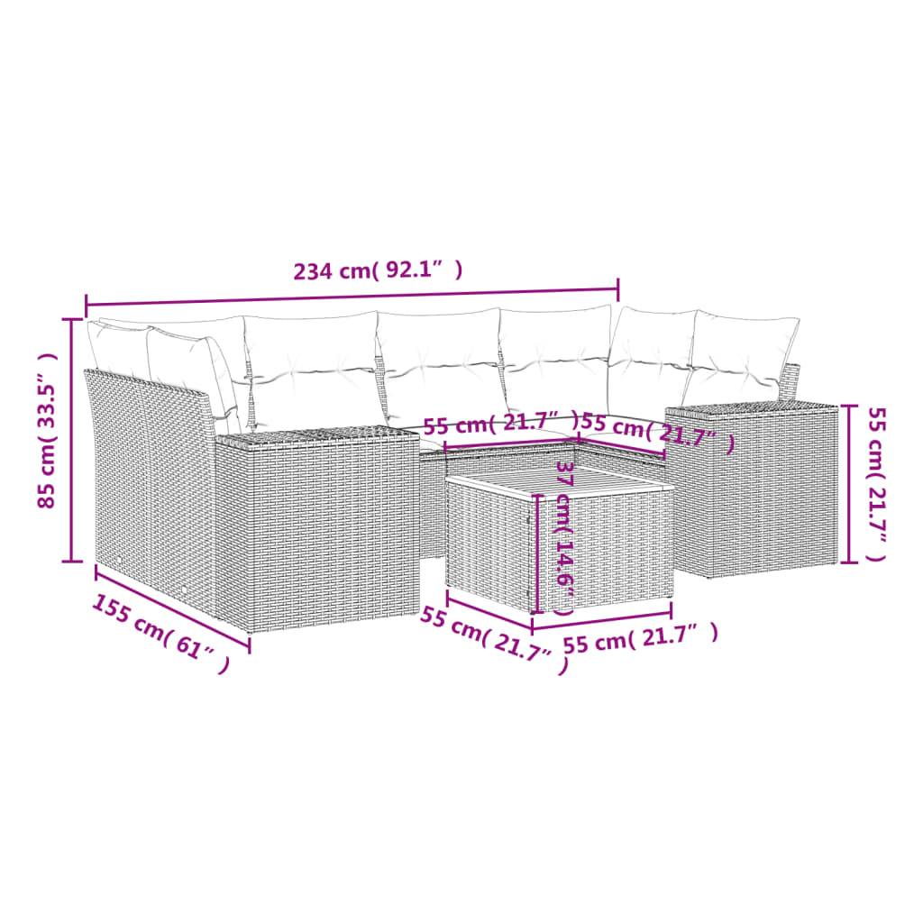 vidaXL 7-tlg. Garten-Sofagarnitur mit Kissen Beige Poly Rattan
