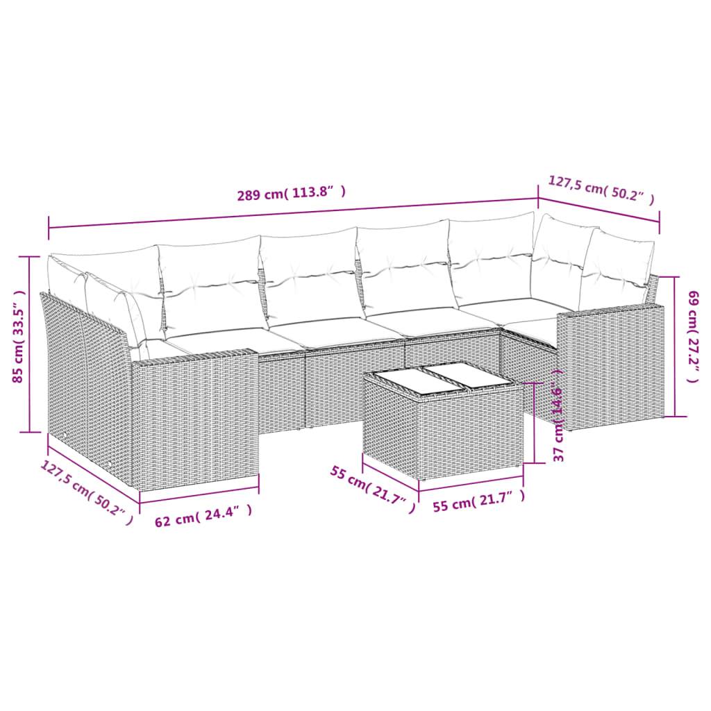 vidaXL 8-tlg. Garten-Sofagarnitur mit Kissen Schwarz Poly Rattan