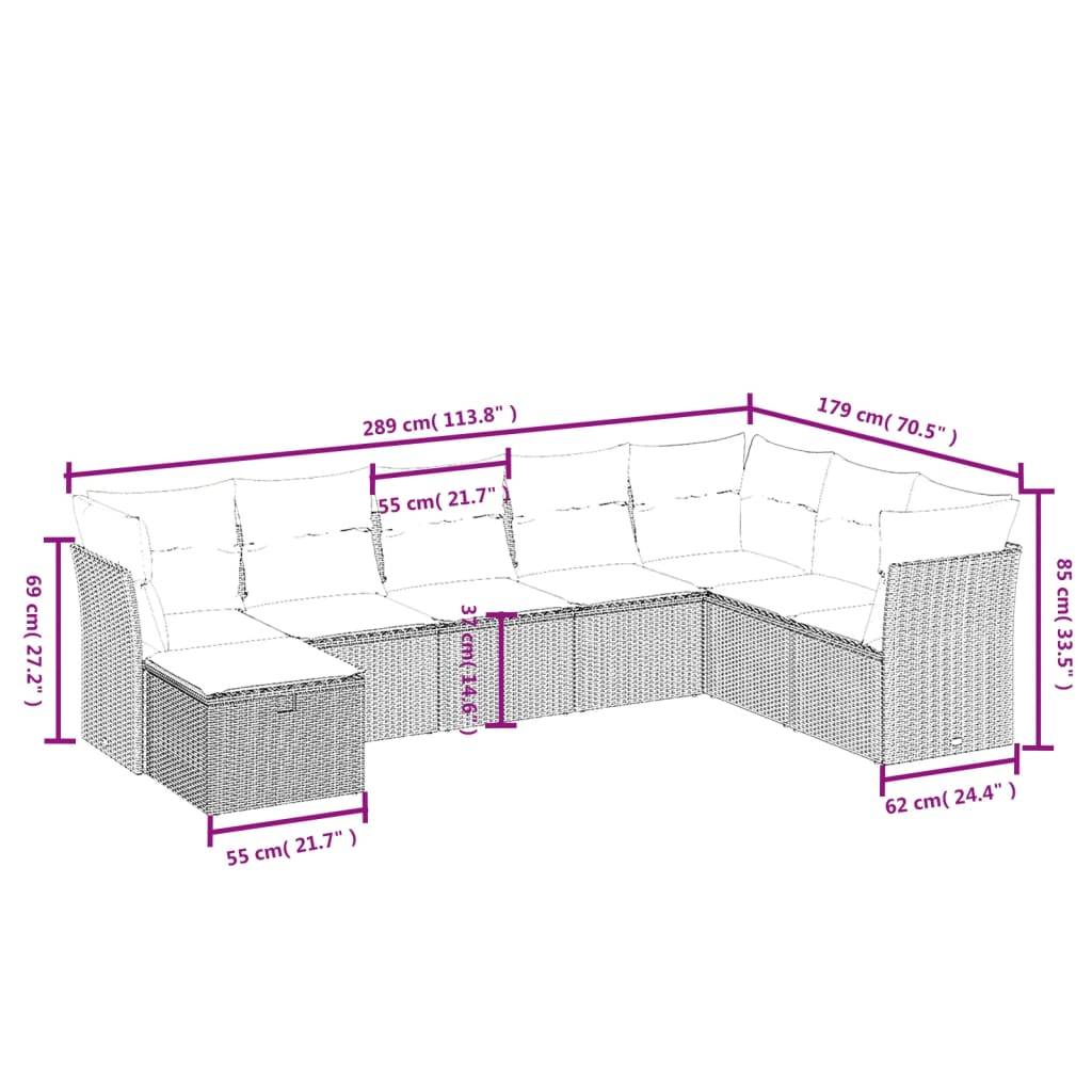 vidaXL 8-tlg. Garten-Sofagarnitur mit Kissen Schwarz Poly Rattan