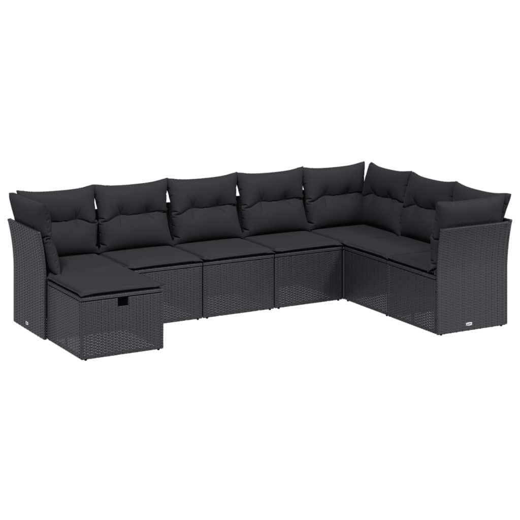 vidaXL 8-tlg. Garten-Sofagarnitur mit Kissen Schwarz Poly Rattan