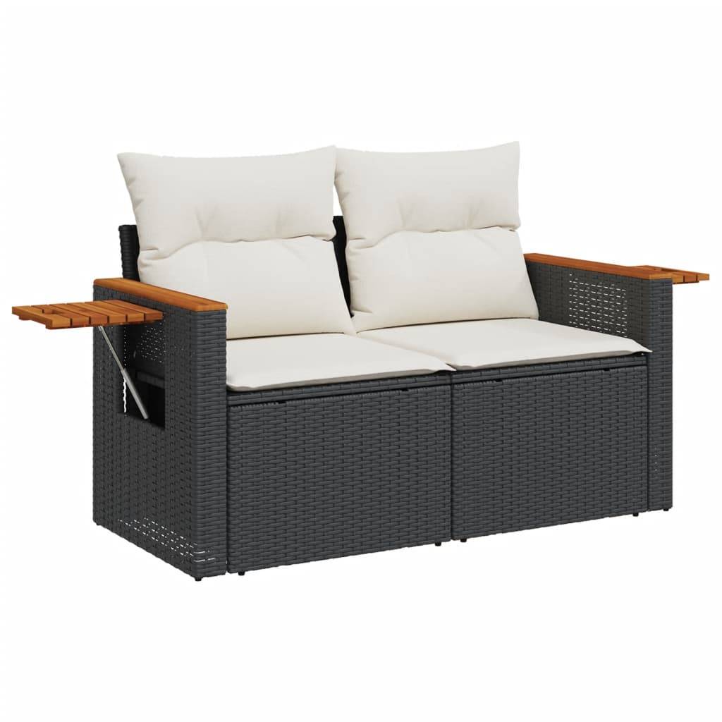 vidaXL 3-tlg. Garten-Sofagarnitur mit Kissen Schwarz Poly Rattan