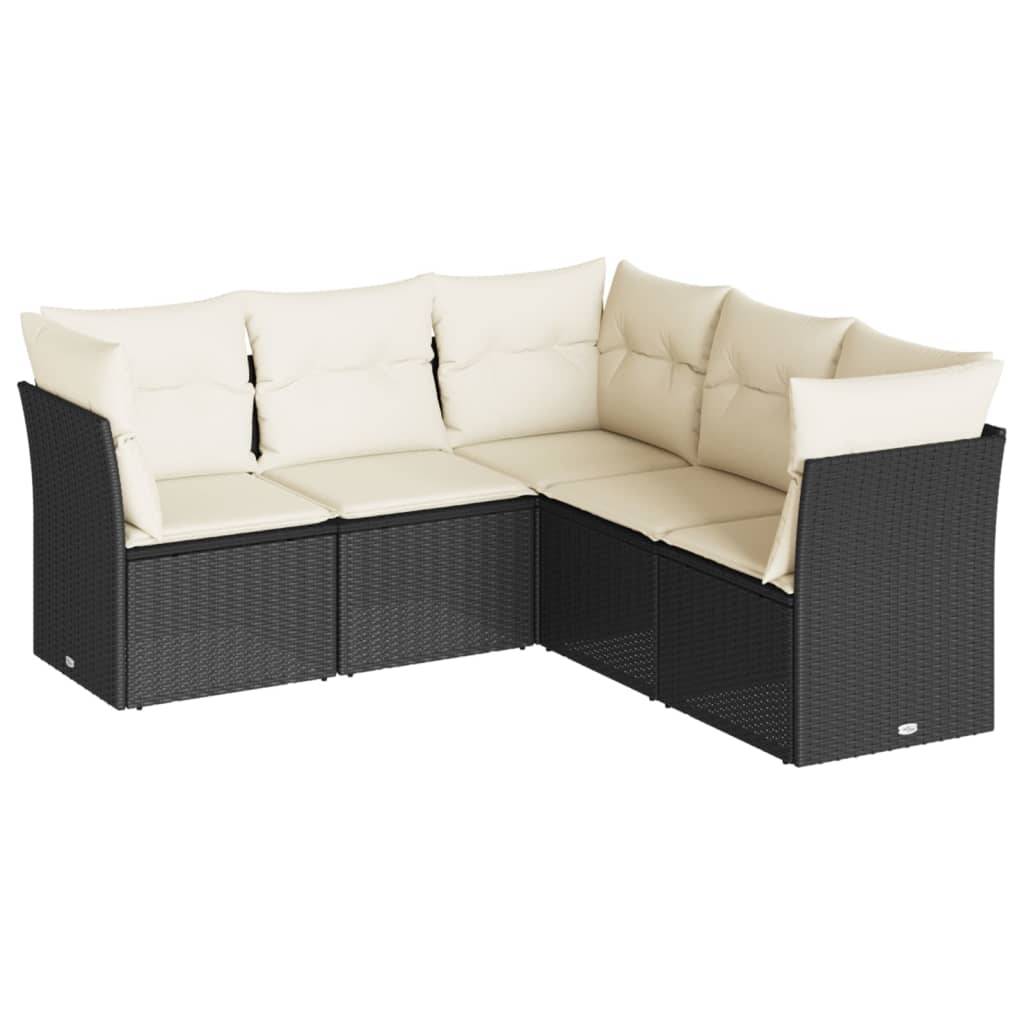 vidaXL 5-tlg. Garten-Sofagarnitur mit Kissen Schwarz Poly Rattan