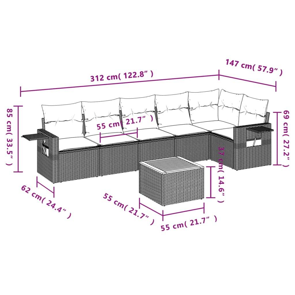 vidaXL 7-tlg. Garten-Sofagarnitur mit Kissen Schwarz Poly Rattan