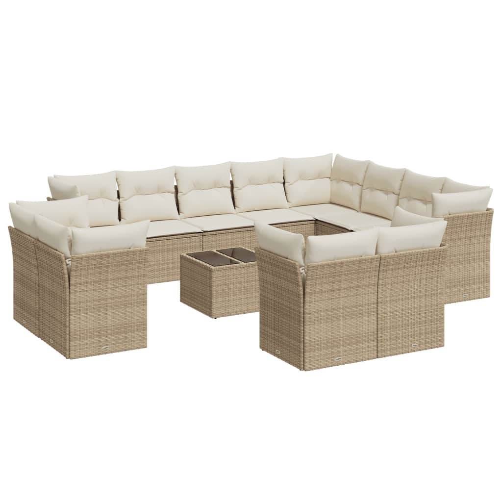 vidaXL 13-tlg. Garten-Sofagarnitur mit Kissen Beige Poly Rattan