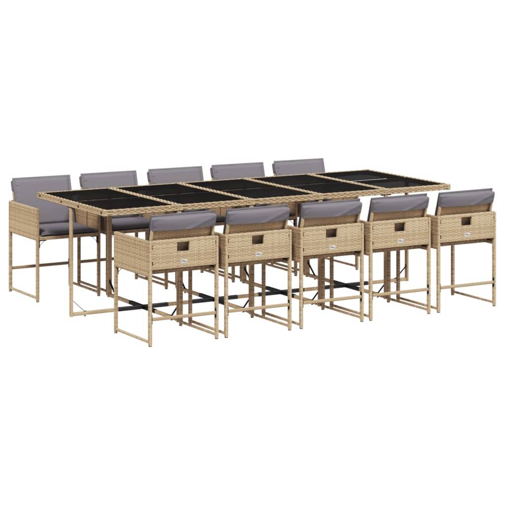 vidaXL 11-tlg. Garten-Essgruppe mit Kissen Beigemischung Poly Rattan