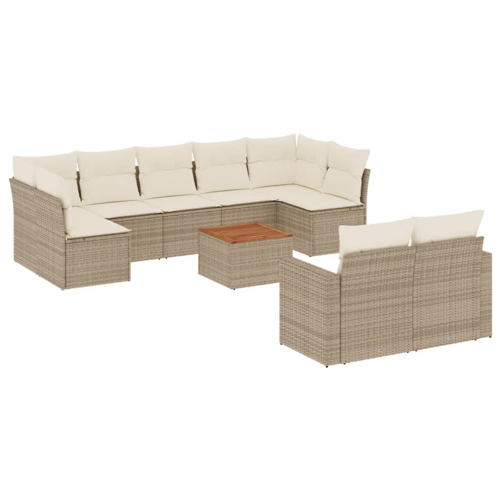 vidaXL 10-tlg. Garten-Sofagarnitur mit Kissen Beige Poly Rattan