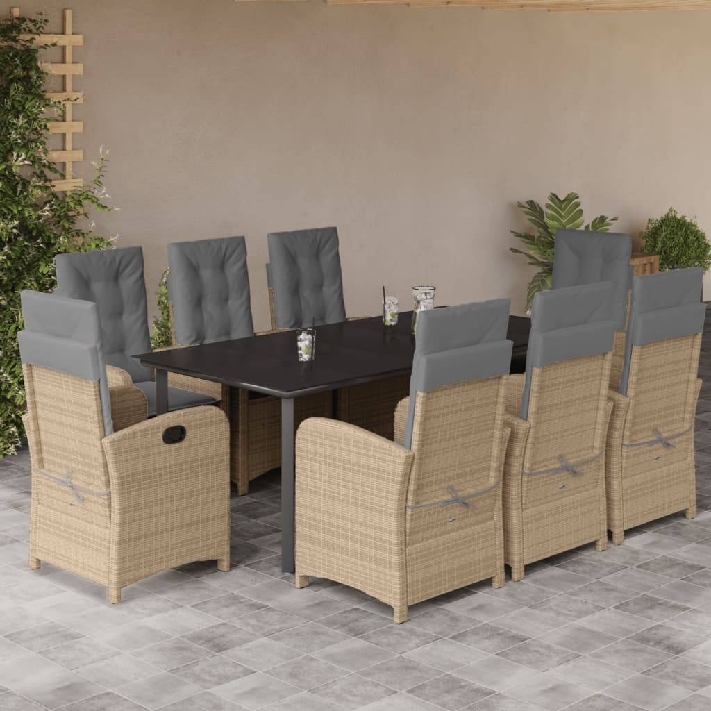 vidaXL 9-tlg. Garten-Essgruppe mit Kissen Beigemischung Poly Rattan