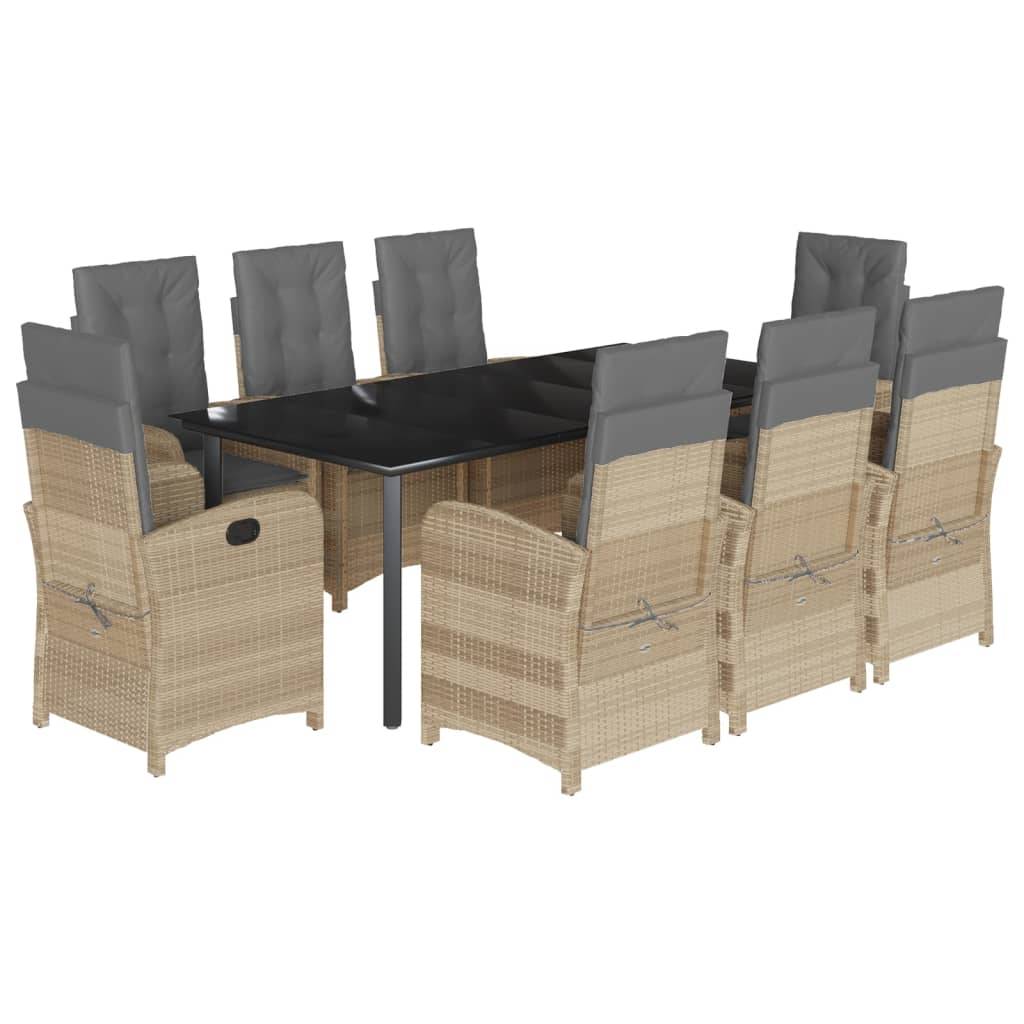 vidaXL 9-tlg. Garten-Essgruppe mit Kissen Beigemischung Poly Rattan