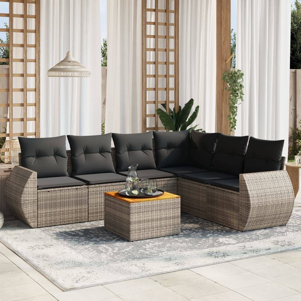 vidaXL 7-tlg. Garten-Sofagarnitur mit Kissen Grau Poly Rattan