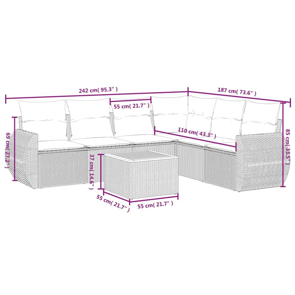 vidaXL 7-tlg. Garten-Sofagarnitur mit Kissen Grau Poly Rattan