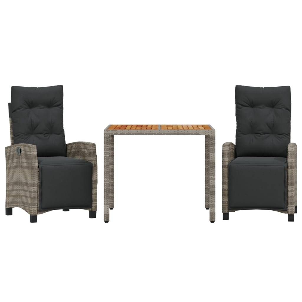 vidaXL 3-tlg. Garten-Essgruppe mit Kissen Grau Poly Rattan
