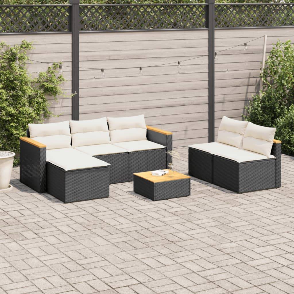 vidaXL 5tlg. Garten-Sofagarnitur mit Kissen Schwarz Poly Rattan Akazie