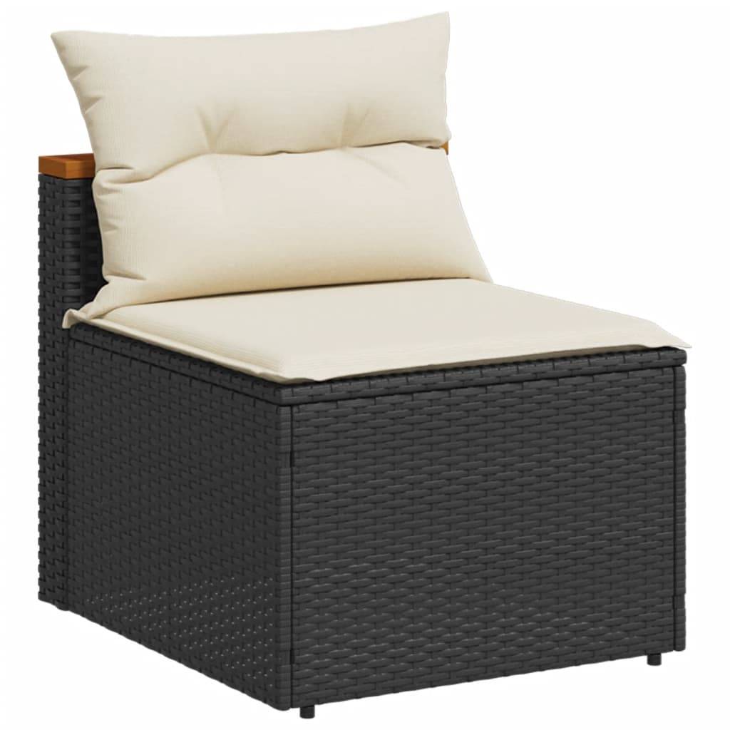 vidaXL 5tlg. Garten-Sofagarnitur mit Kissen Schwarz Poly Rattan Akazie