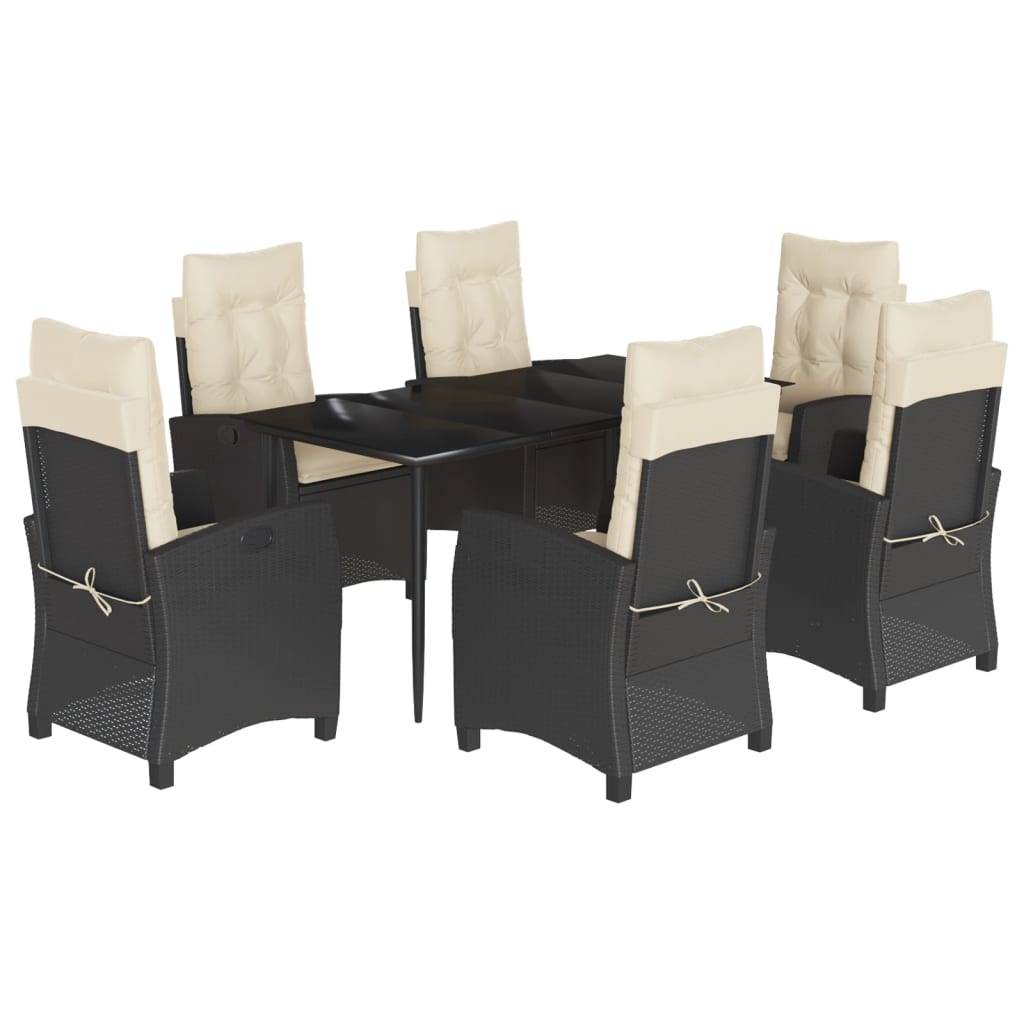 vidaXL 7-tlg. Garten-Essgruppe mit Kissen Schwarz Poly Rattan
