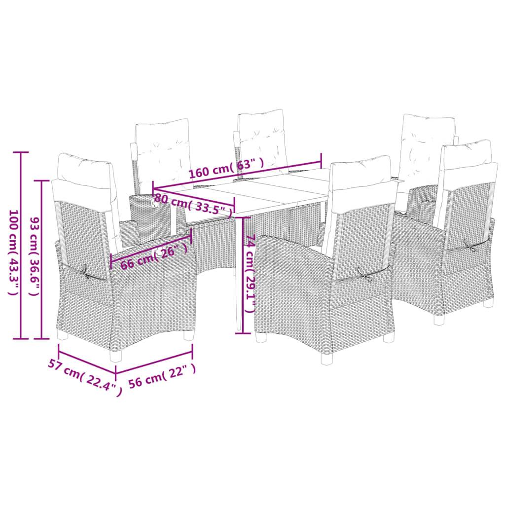 vidaXL 7-tlg. Garten-Essgruppe mit Kissen Schwarz Poly Rattan