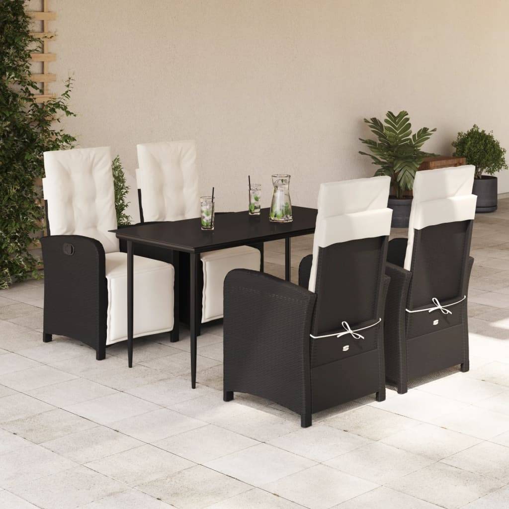 vidaXL 5-tlg. Garten-Essgruppe mit Kissen Schwarz Poly Rattan