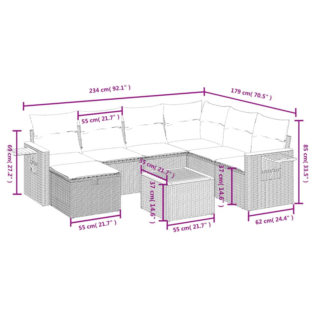 vidaXL 8-tlg. Garten-Sofagarnitur mit Kissen Grau Poly Rattan